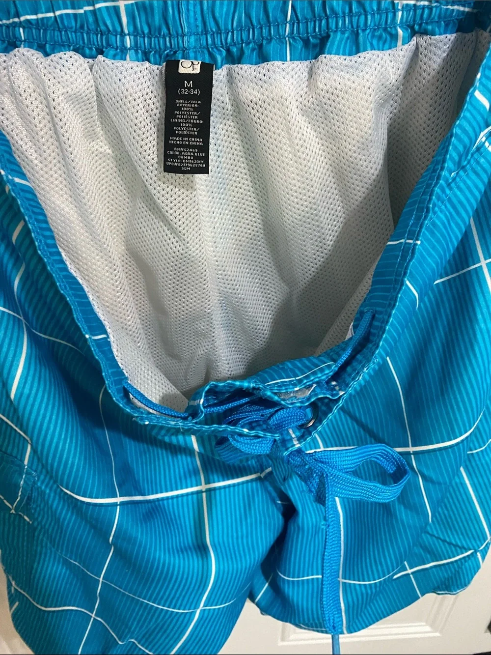 OP Turquoise Plaid Swim Board Shorts